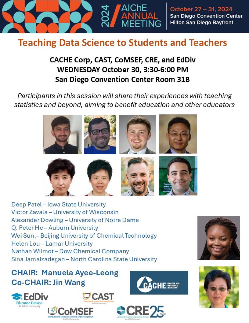 AIChE 2024 program page for the Teaching Data Science session