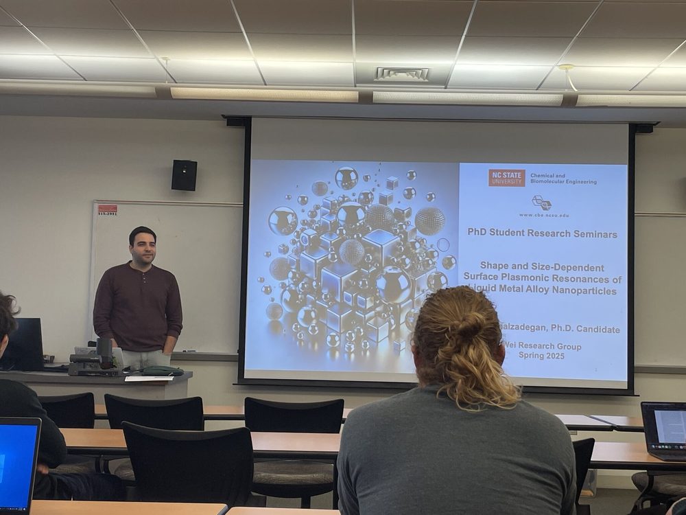 Sina Jamalzadegan presenting liquid metal nanoparticle plasmonics at an NC State CBE seminar
